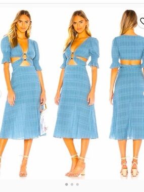 Tularosa Blue Cutout Midi Dress with Ring Detail